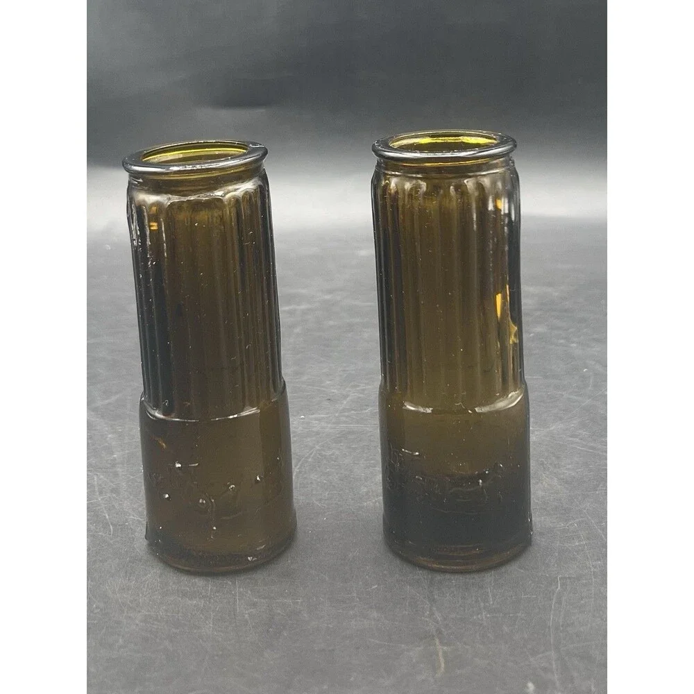 Vintage Tequila Corralejo Amber Shot Glasses RARE Set of 2 Ribbed Smoked Glass